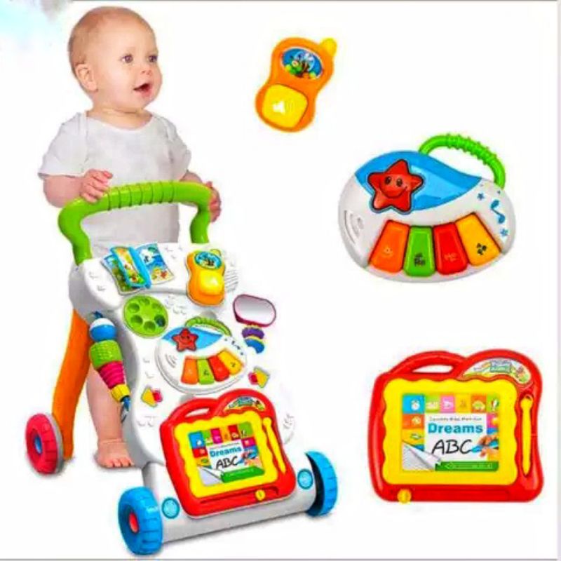 Push Baby Walker Music Dengan Mainan Anak Piano / Drawing Board / Bentuk Shape / Untuk  latihan jalan Bayi Bahan Aman dan Kuat AU02