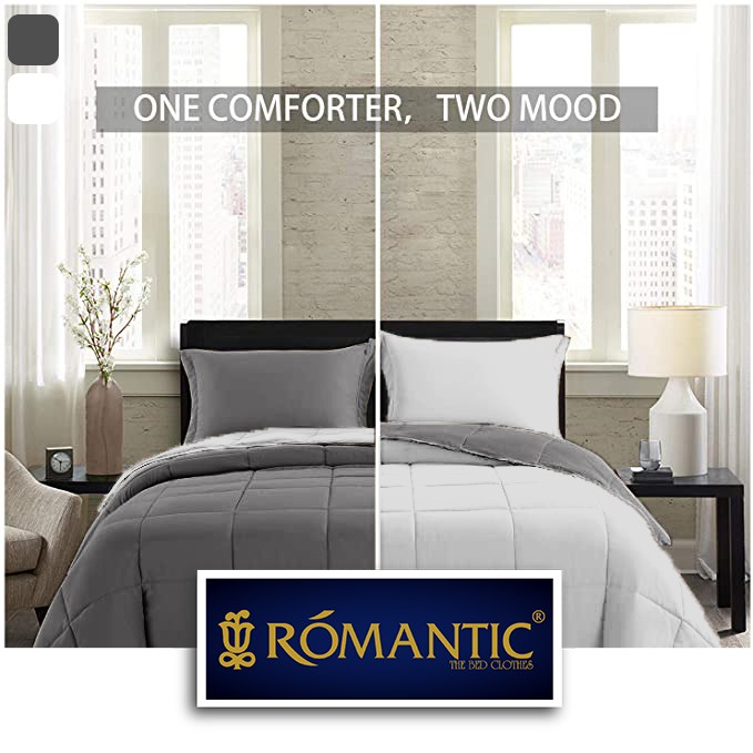 Two Tone Bedcover ROMANTIC Putih x Abu aesthetic Bandung