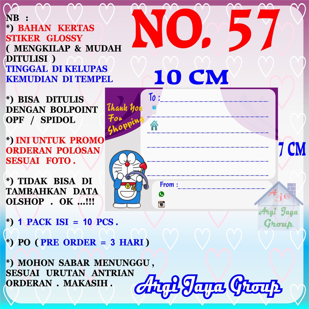 

Promo!Stiker Label Pengiriman Polosan No = 57 (10x7cm) 1 Pack = 10 Pcs