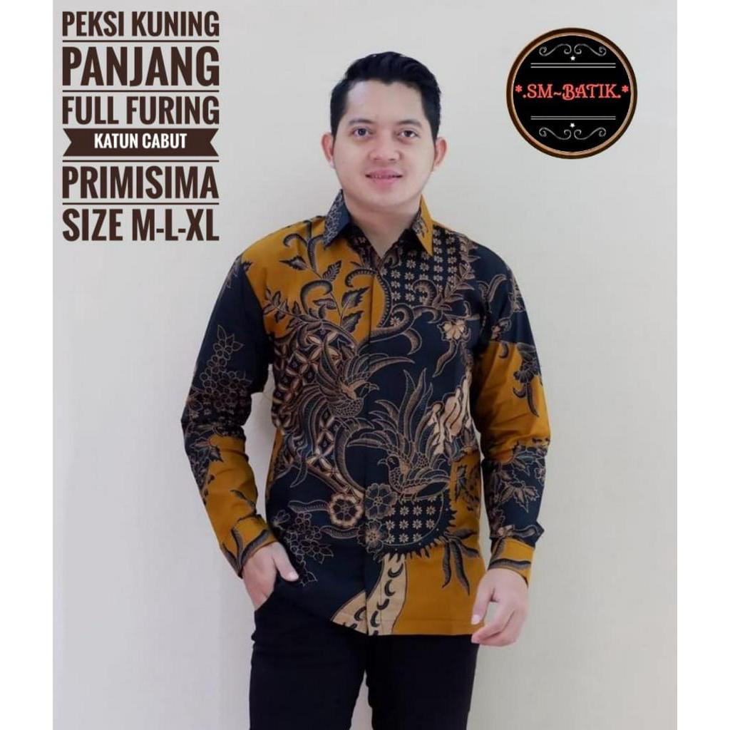 Kemeja Batik Pria Warna Kuning Hitam Terbaru Batik Lengan Panjang Exclusive PEKSI KUNING PANJANG