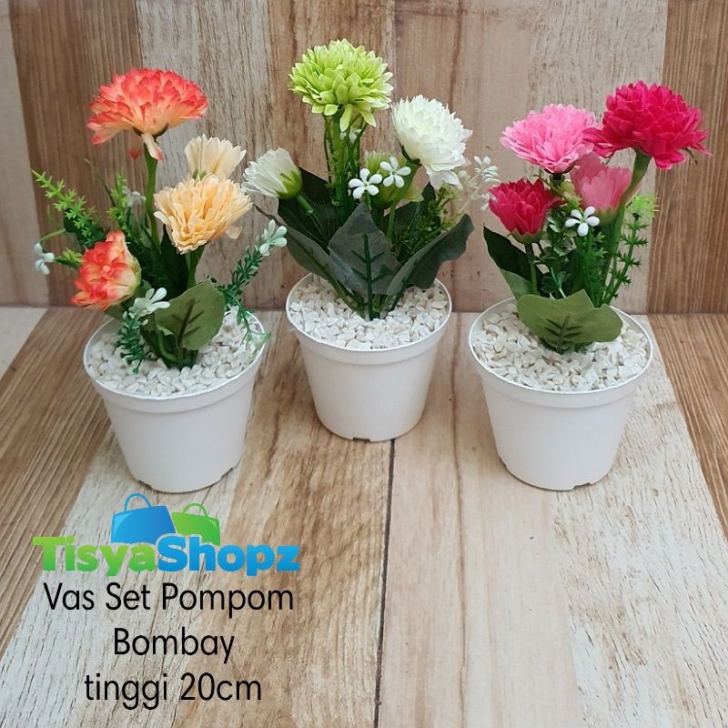 Bunga Pompom Bombay + Pot