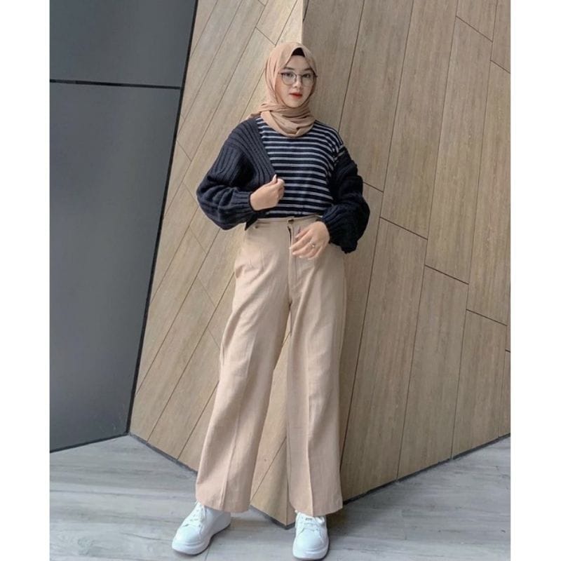 Kulot Linen M L XL XXL Import Highwaist 2239 - Cullote Pants | Wide Leg Cullotes | Celana Kulot Wanita