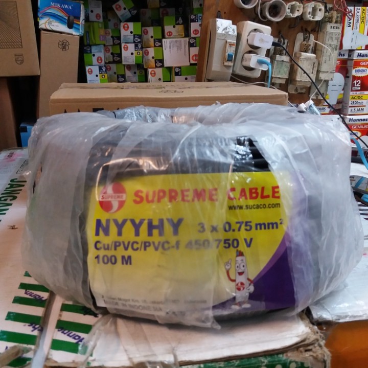 KABEL SUPREME NYMHY serabut hitam 3X0.75 (Meteran/ Potongan)