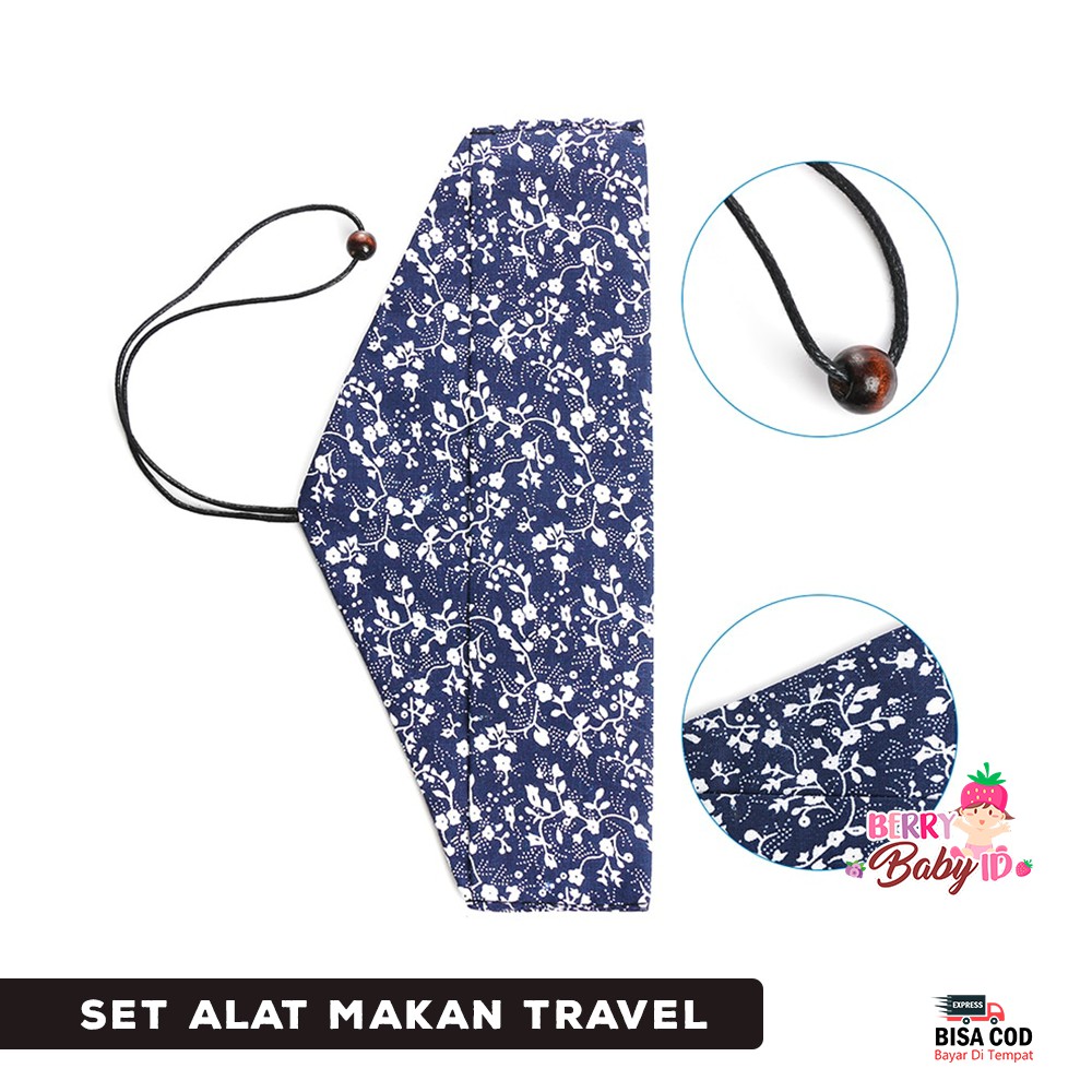 Berry Mart Travel Set 3-in-1 Sendok Garpu Sumpit Style Jepang Bamboo Free Pouch Berry Mart