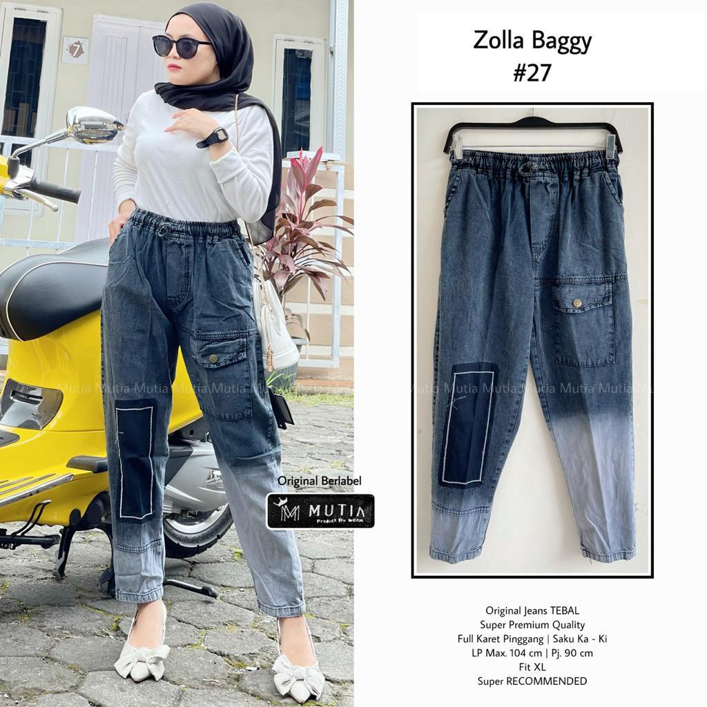 ZOLA JEANS #27 BOYFRIEND BAGGY  JINS CELANA WANITA PANJANG DENIM KOREAN STYLE FULL KARET ZOLLA MUTIA