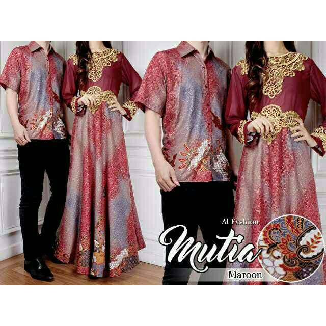 Couple batik sutra mutia maroon pakaian Batik murah baju Batik Couple murah baju pasangan murah