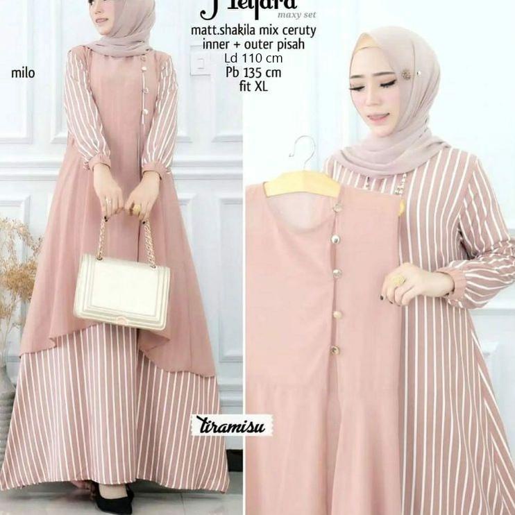 Helfara Maxy Set 2 in 1 Gamis + Outher Busui Friendly Bahan Shakilla IMPORT mix Ceruty Premium {MO.1