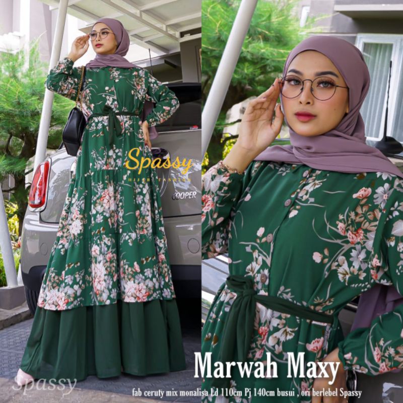 Gamis motif bunga gamis floral murah gamis busui motif bunga / Marwah maxy spassy