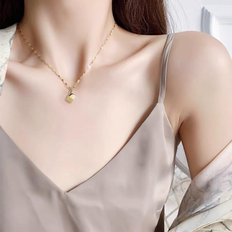 cod! kalung titanium wanita rosegold balok / square necklace import / JJ titanium anti karat