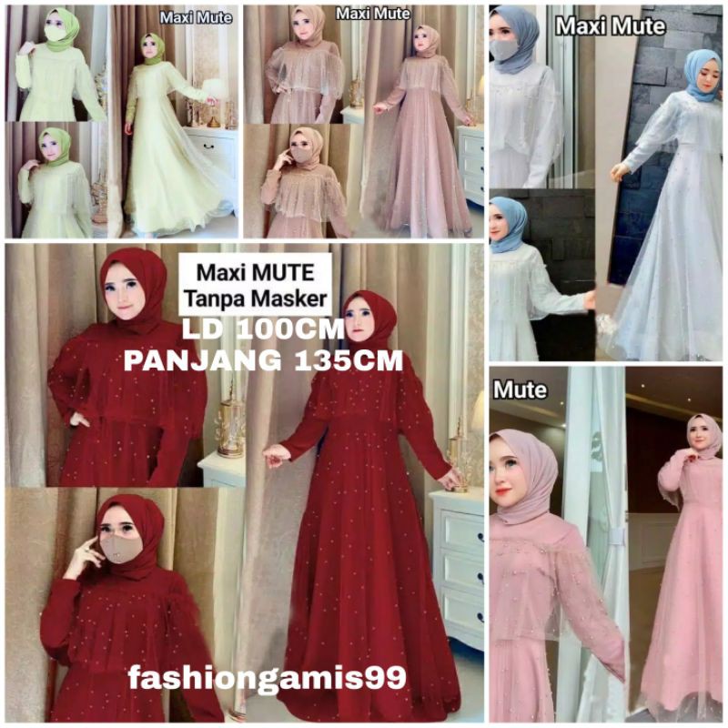 BISA COD✓MAXI MUTE / SIZE L / GAMIS MUSLIM / DRESS MUSLIM MUTIARA / BAJU MUSLIMAH FASHION