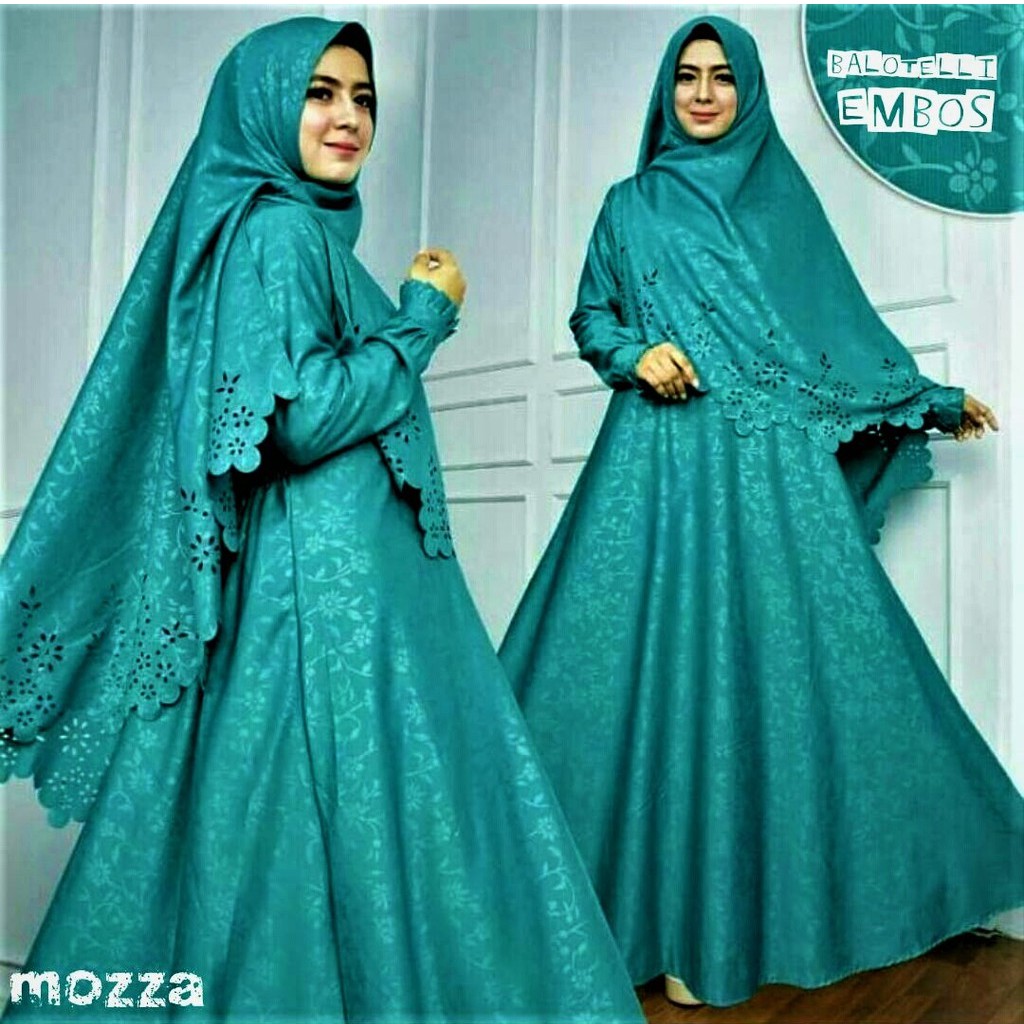 Maxi Dress Embos + Bergo bahan Balotelli High Quality Mozza Syari