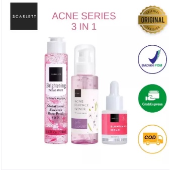 Scarlett Whitening Paket 3 In 1 Acne Glow Series / Serum Glowtening + Facial Wash + Acne Toner By Fe