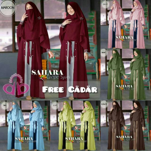 Gamis Set Syari Gamis Bahan Moscrepe Gamis Set Cadar Gamis Syari Set Khimar Edisi Hijrah Sahara DM