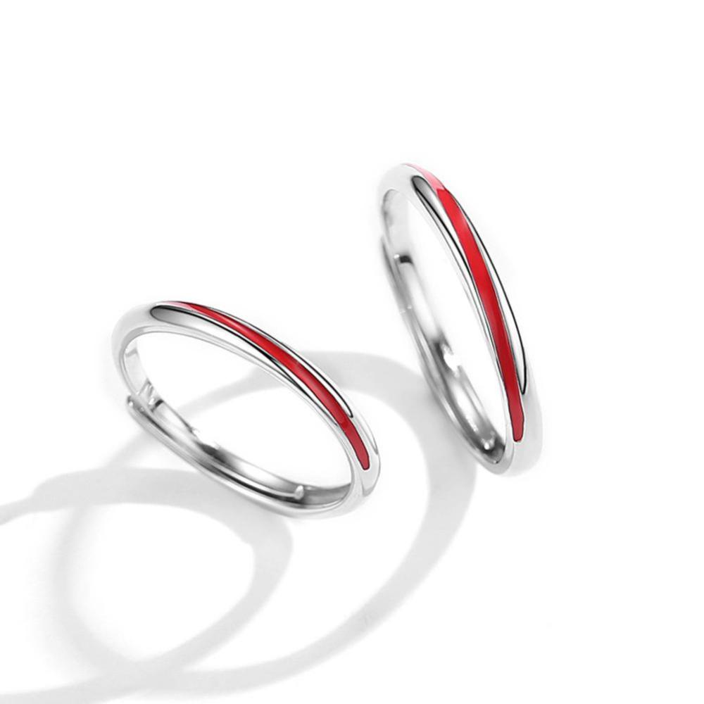 Timekey Cincin Pasangan / Pria / Wanita Desain Strip Mobius Merah Adjustable Untuk Hadiah Valentine A1K6