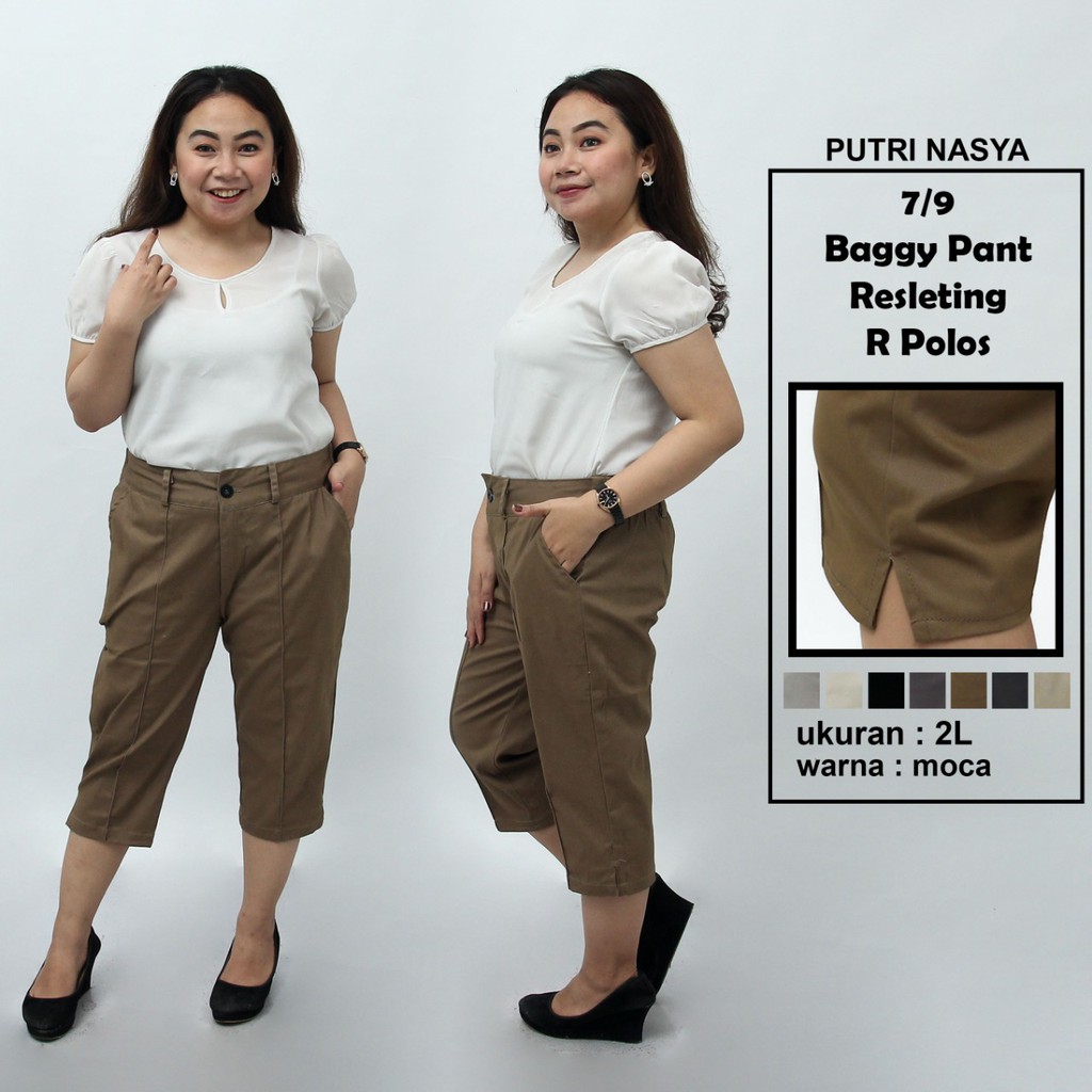 Celana 7/9 jumbo resleting polos/ baggy pant jumbo / celanapendek model 8L-6L-5L-4L-2L-XL-S fit to L