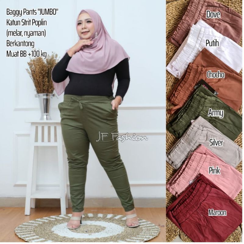 CELANA WANITA SIZE JUMBO KATUN STRETCH Muat 95KG (LP ±85-130)