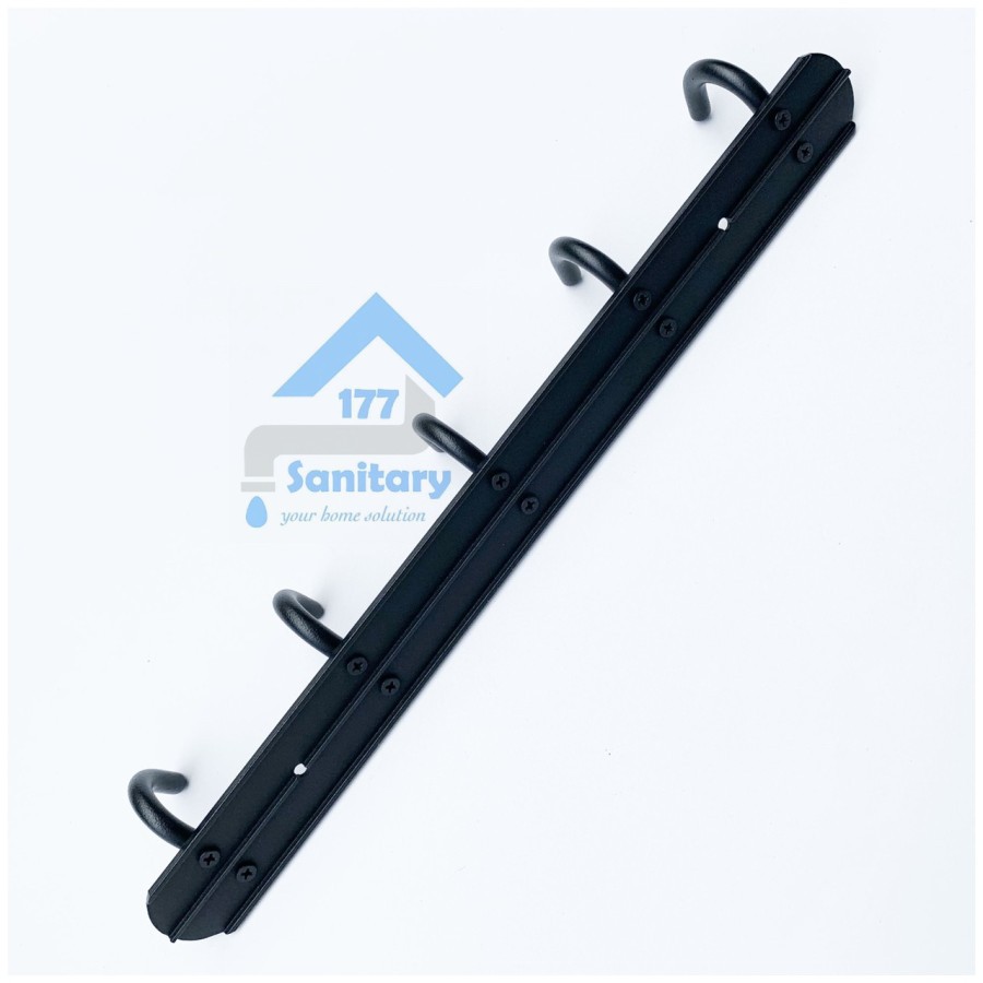 Gantungan Baju aluminium 5 Kait HITAM F2205 - Kapstok Hook 5kait fio hooks hanger kitchen black