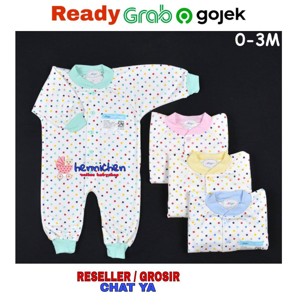 MIYO Baju Kodok Panjang Rib Bayi/Baby Polkadot New Born 0-3M| Baju Bayi /Perlengkapan Bayi