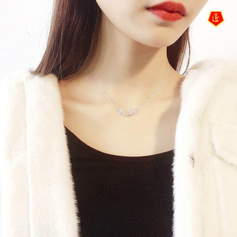 [Ready Stock]Silver Antlers Necklace for Women Special-Interest Design Simple Fashion