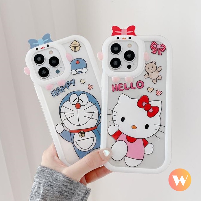 Soft Case Bumper Motif Kartun Doraemon Hello Kitty 3D Untuk iPhone 13 11 12 Pro MAX 6 6S 7 8 Plus XR X XS MAX SE