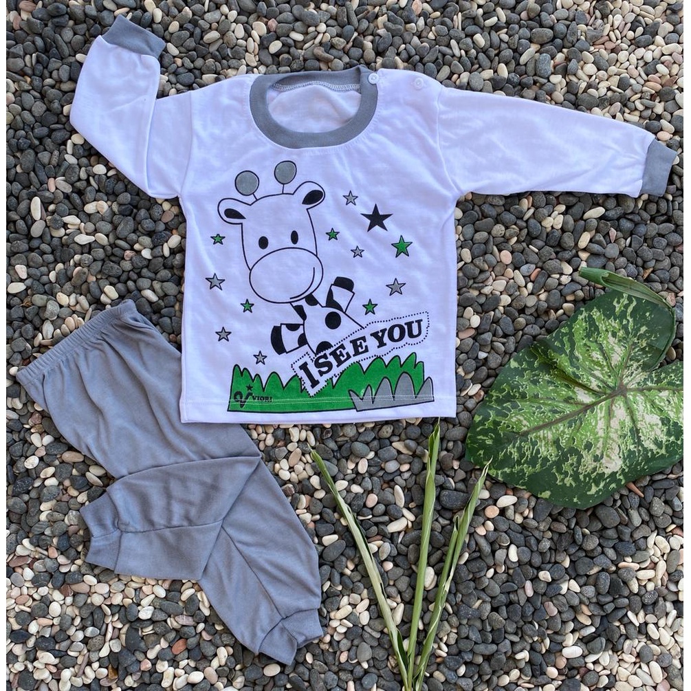 baju bayi lucu murah jerapah setelan PANJANG 3-18 bulan (PP082)