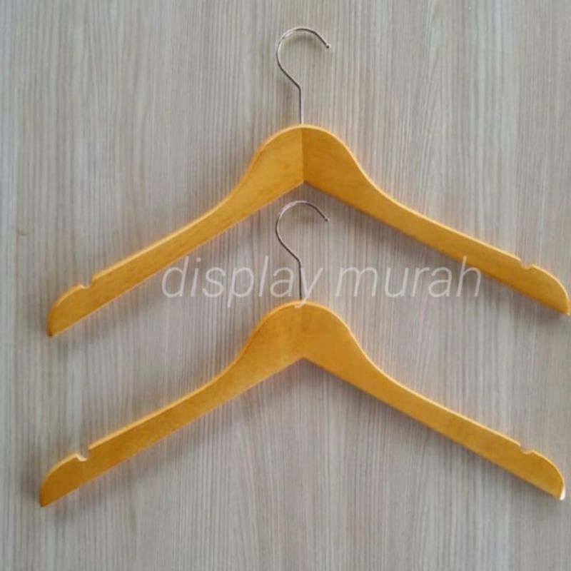 Hanger Kayu Nat Gantungan baju kayu Dewasa/Hanger Kayu Natural Plitur Dewasa Bisa Custom Logo Grafir Laser - BH