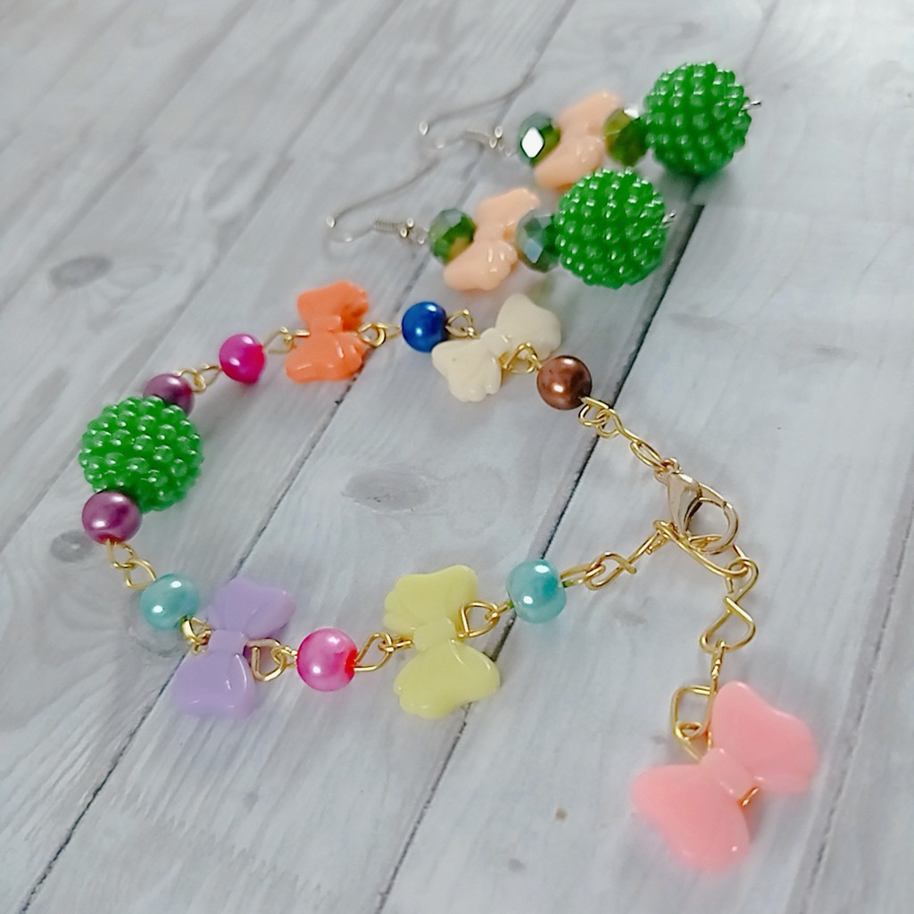 HARGA 1 SET  Anting + Gelang Handmade/anting kekinian/Gelang korea pastel By Tokopelanginicer