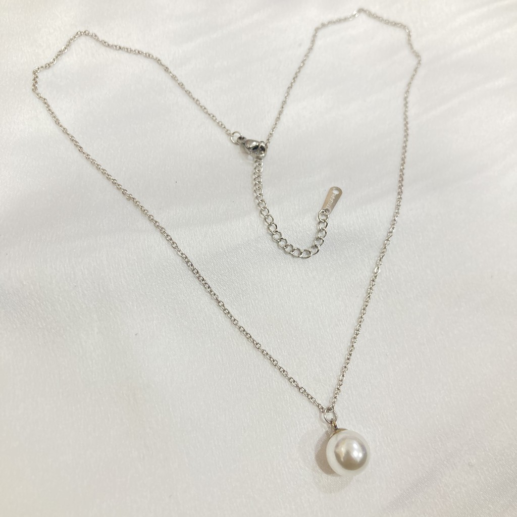 Kalung Titanium Anak dan Dewasa Liontin Mutiara Anti Karat Aksesoris Perhiasan Fashion