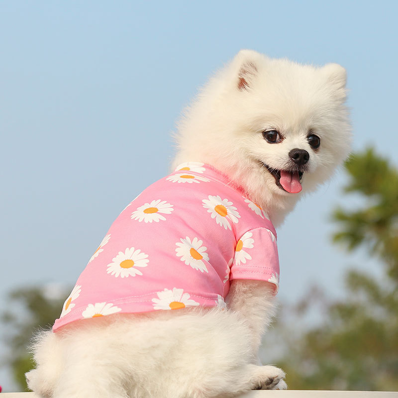 ★〓YUFeiPet〓★Pet Cats Clothes Spring Summer New Travel Daisy Printed Short Sleeve T-shirt Clothes Small Medium Dogs Pet Puppy T Shirt Vest