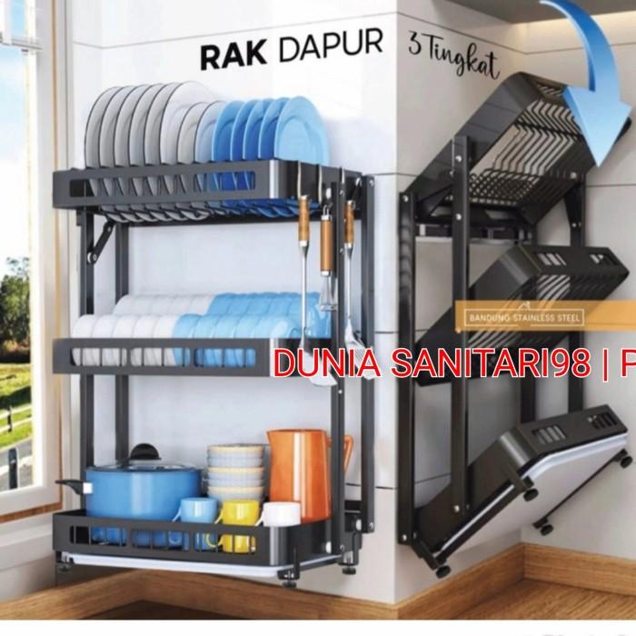 Rak Rak Piring Lipat 3 Susun Bisa Gantung Dinding