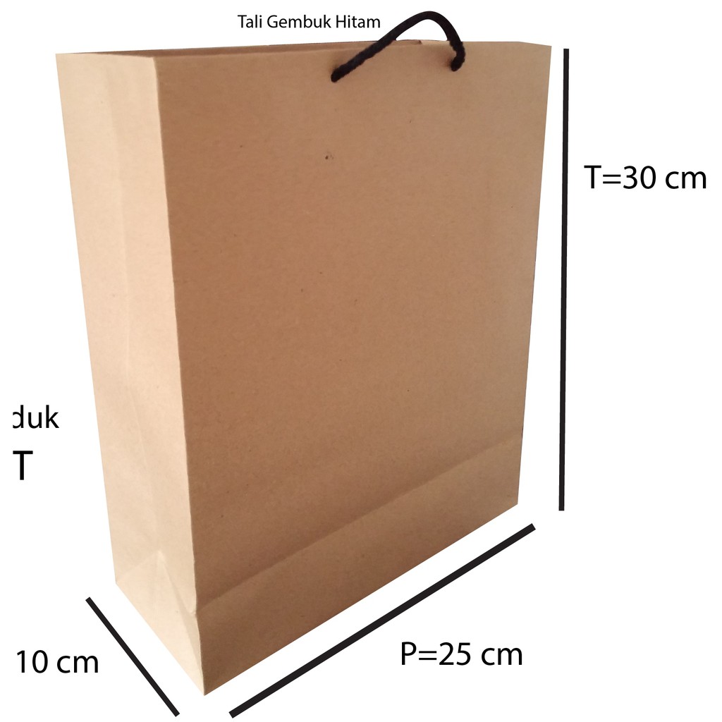 

Paper Bag Polos Custom Bahan Kraft Coklat Ukuran PLT 25x10x30 Bertali Hitam Cocok Bungkus Kaos