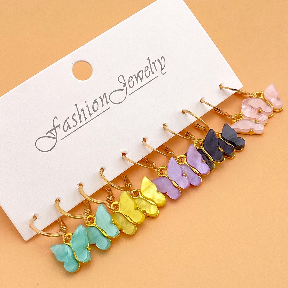 10pcs / Set Anting Bentuk Kupu-Kupu Bahan Akrilik Untuk Wanita