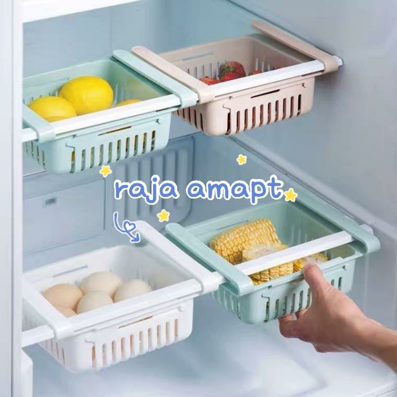RAK KULKAS MULTIFUNGSI SLIDING STORAGE BOX RAK PENYIMPANAN KULKAS