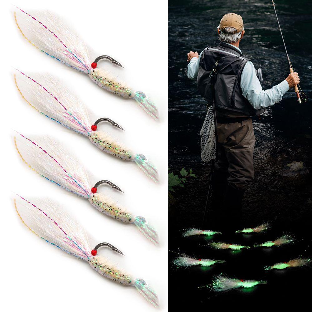 Preva 4pcs Kait Udang DIY Alat Pancing Luminous Winter Fishing Flies Lures