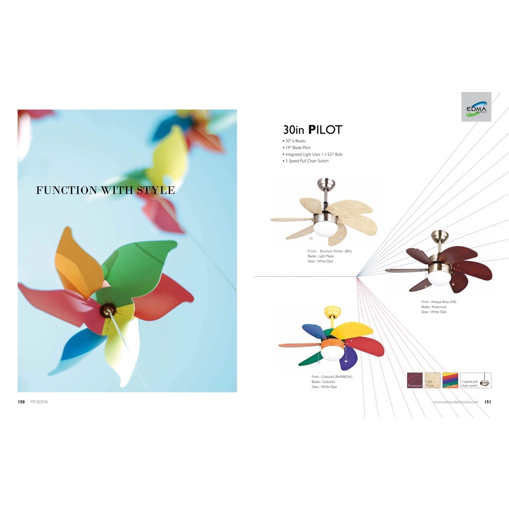 Jual KIPAS ANGIN GANTUNG PLAFON DECORATIF MT.EDMA PILOT 30in CEILING