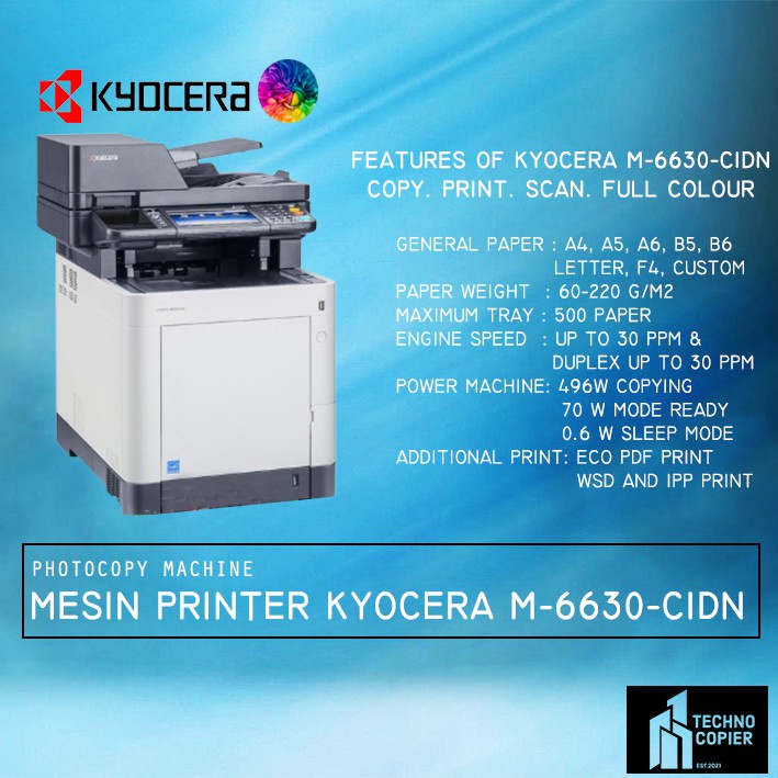 MESIN FOTOCOPY KYOCERA WARNA M-6630-CIDN WARNA COPY ORIGINAL READY ECOSYS FULL COLOUR