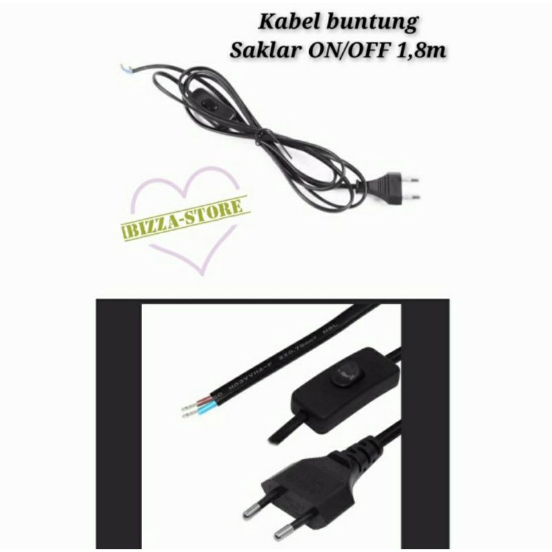 Kabel Buntung ON/OFF 1,8meter, Kabel+steker+ switch on-off untuk kabel kipas, lampu meja Dll