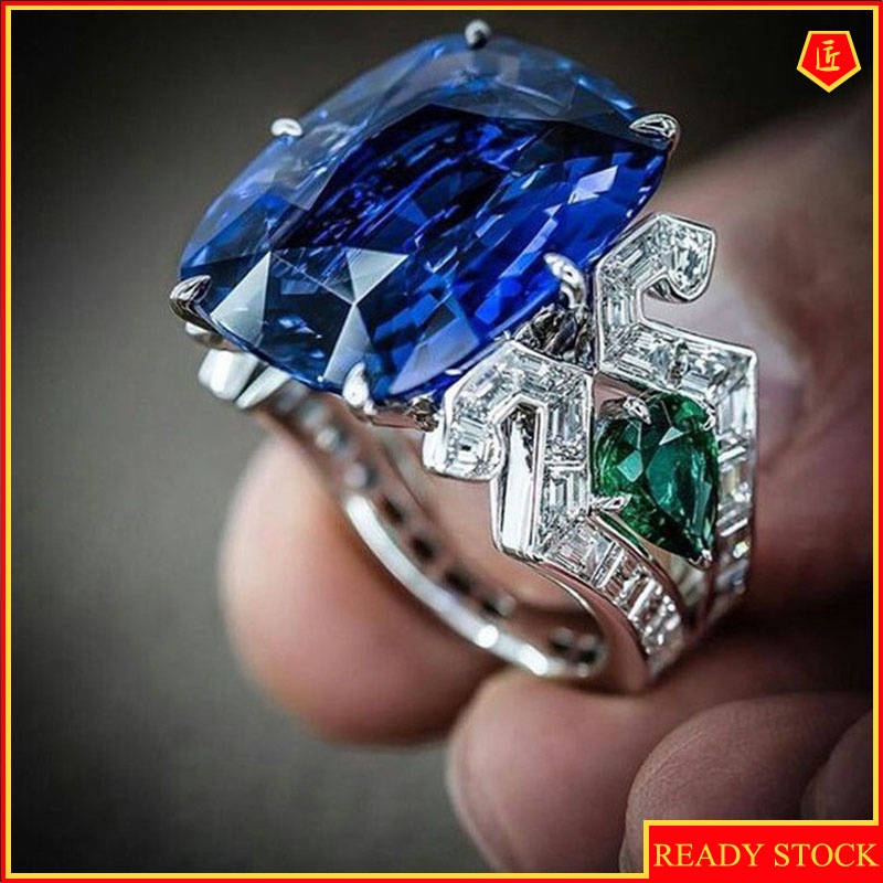 [Ready Stock]Fashion Personality Inlaid Blue Topaz Ring