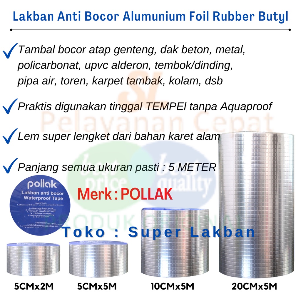 Lakban Anti Bocor Anti Air Aluminium Foil Butyl 5cmX5M Lem Talang Tambal Atap Rumah