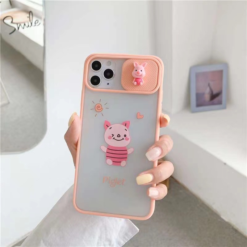 Ponsel Casing Piggy dan Pooh Lensa jendela geser iPhone 12 mini 12pro 12pro max 7 plus iPhone 6splus case iPhone 8plus Max penutup ponsel