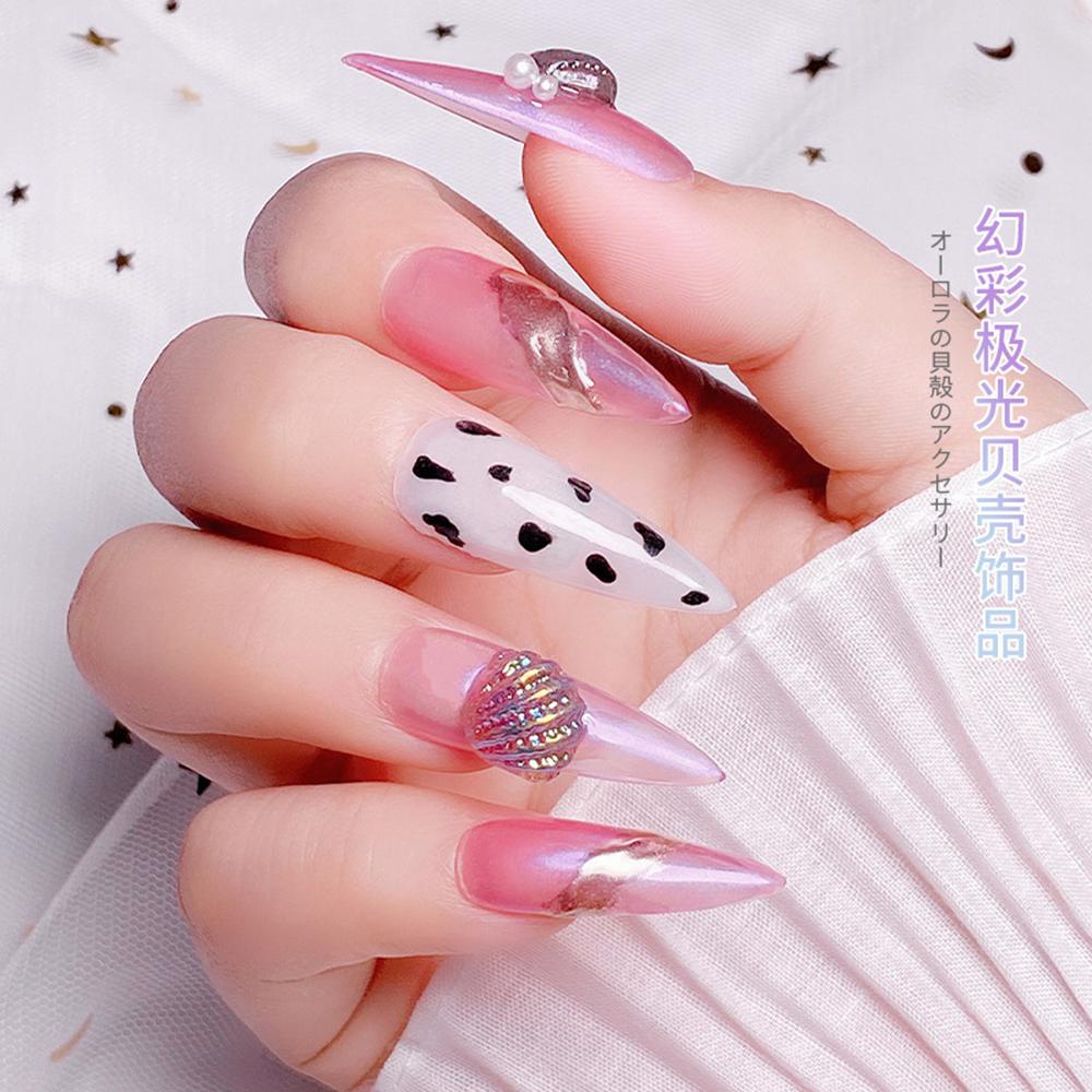 AUGUSTINA Kristal Nail Art Cangkang Agustina 10*11mm 8pcs Rhinestones Permata Laser Warna-Warni Aurora AB Kristal Manicure Jewelry