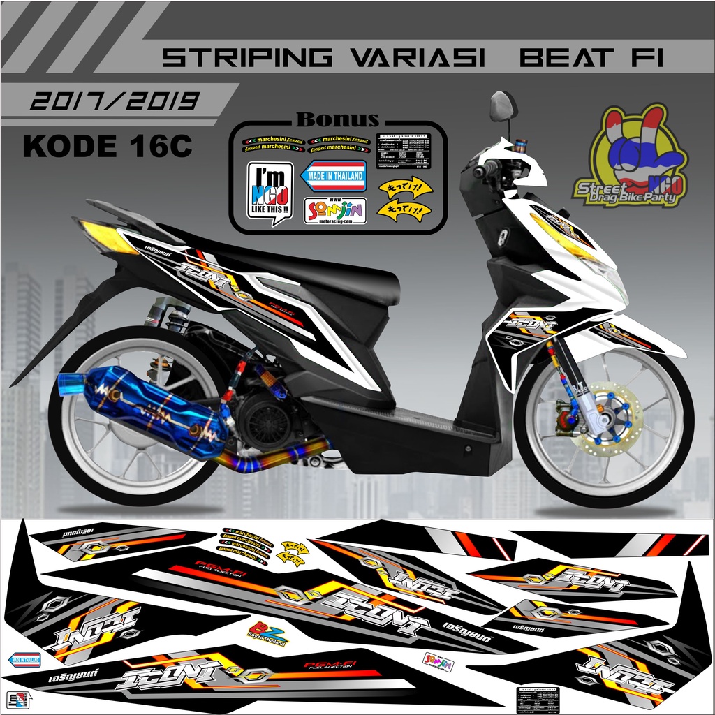 Striping Beat 2017-2019 Variasi Stiker Motor Beat Kode 16