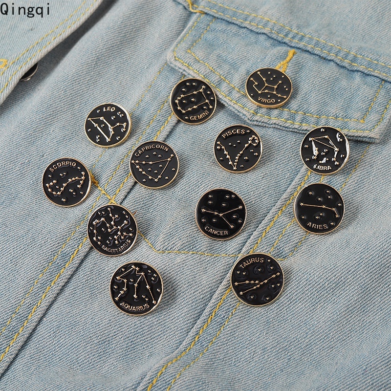 Bros Pin Enamel Desain 12 Zodiak Bintang Horoskop Leo Libra Virgo Untuk Ransel