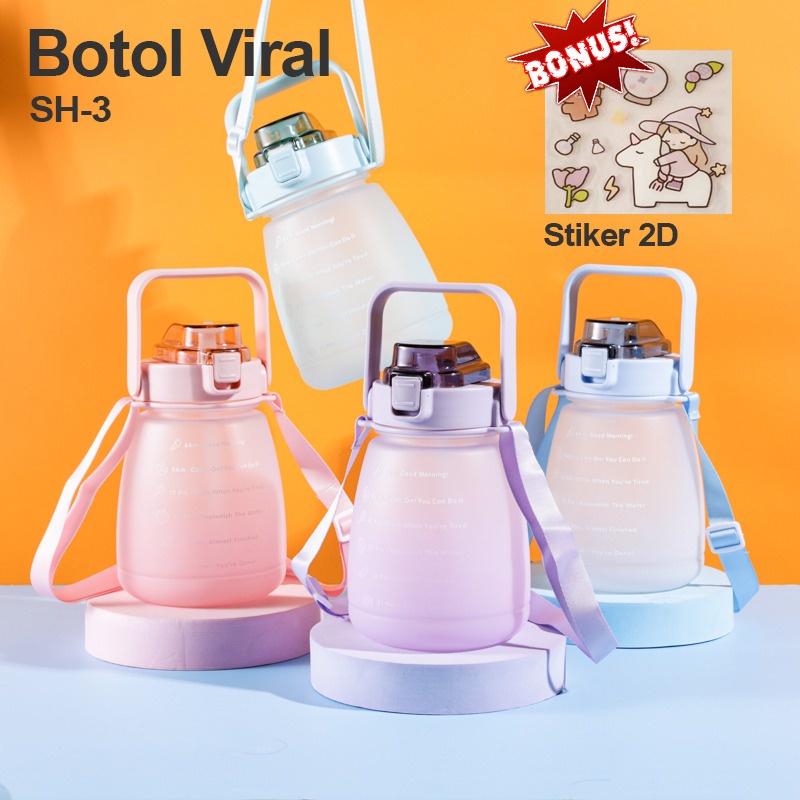 COD Terbaru Botol Minum Anak Gradiasi Pastel Kotak Botol Minum Free Stiker 2D Botol Murah Viral SH 3-4