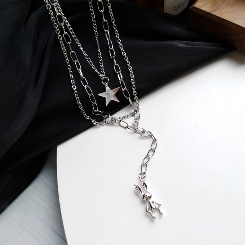 Multilayer Necklace Accessories Chain Korea Hip Hop Rabbit Star Pendant