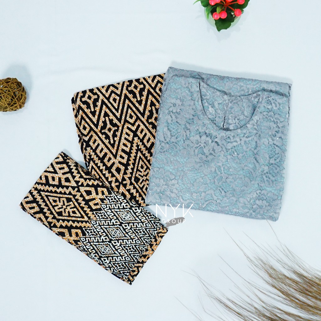 Couple Batik Wajik Lupita Brokat Lengan Panjang . Kebaya Couple Kondangan-GREY