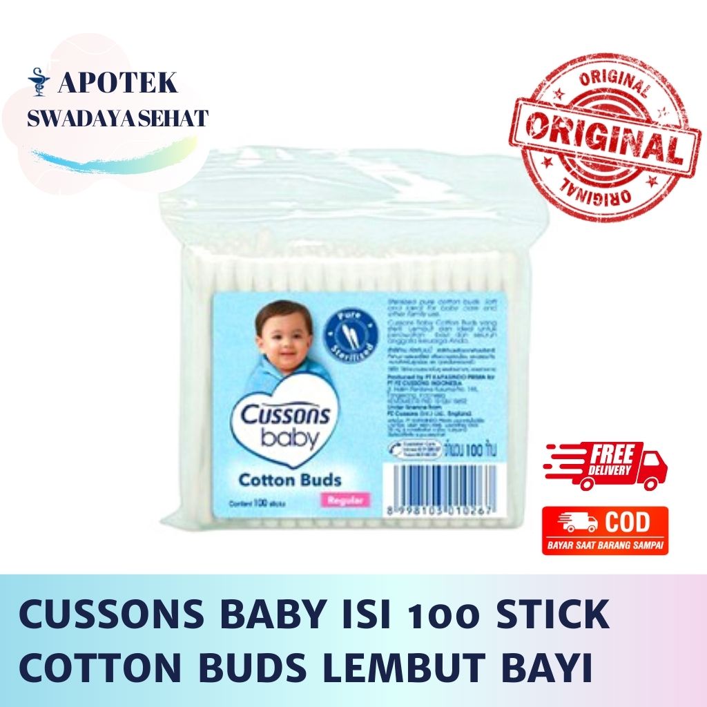 CUSSONS BABY Cotton Buds Reguler Isi 100 PCS - Korek Kuping Coton Bud Bayi Anak Lembut Stick