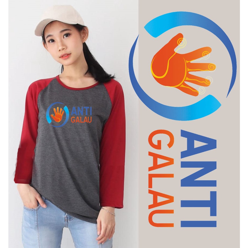 Kaos Raglan Abu Tua Lengan Panjang Gambar Anti Galau