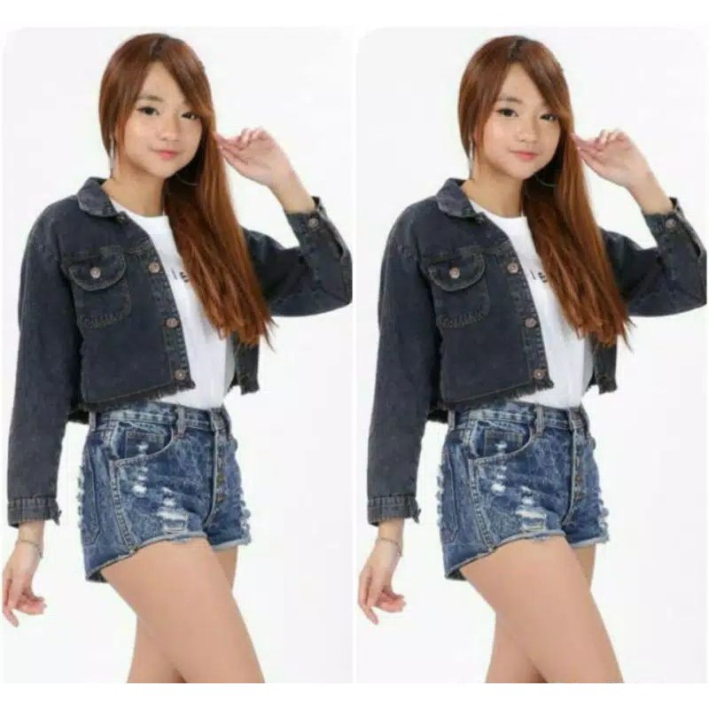 JAKET JEANS CROP DENIM JINS JAKET WANITA RAWIS CEWE CEWEK JAKET MURAH KOREAN STYLE GIRLS BISA COD