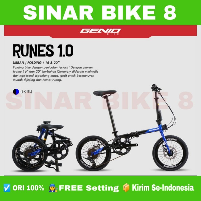 Sepeda Lipat Ukuran 16 Inch &amp; 20 Inch  GENIO RUNES 1.0 CHROMOLY 8 Speed